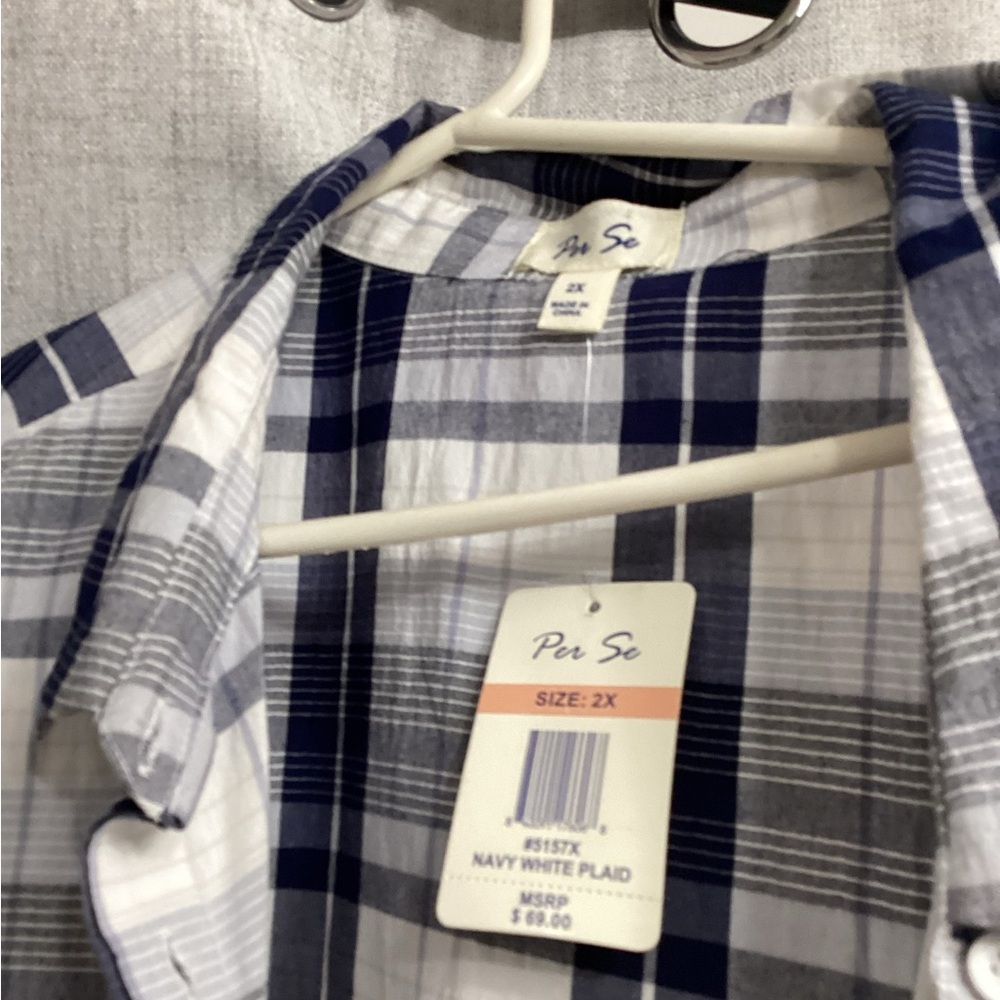 Per Se Blue and White Casual Button Down Shirt - Picture 4 of 9